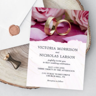 Invitation Anneaux élégants modernes avec Rose Mariage violet