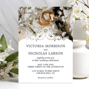 Invitation Anneaux élégants modernes Floral Classic Mariage