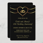 Invitation Anneaux et coeur de Mariage d'or modifiables (Devant / Derrière)