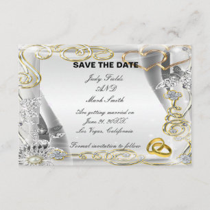 Invitation Anneaux Et Coeurs Mariages D'Or Sauvegardez La Car
