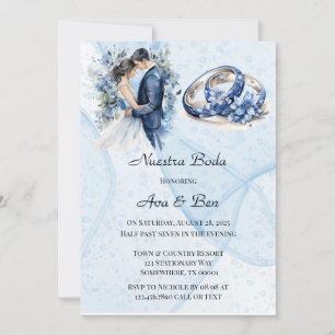 Invitation Anneaux floraux à l'encre Navy Poussiéreuse pour l