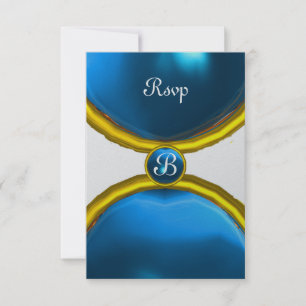 Invitation ANNEAUX MAGIQUES, MONOGRAM rsvp gem bleu argent