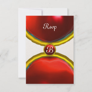 Invitation ANNEAUX MAGIQUES, MONOGRAM rsvp gem or rouge