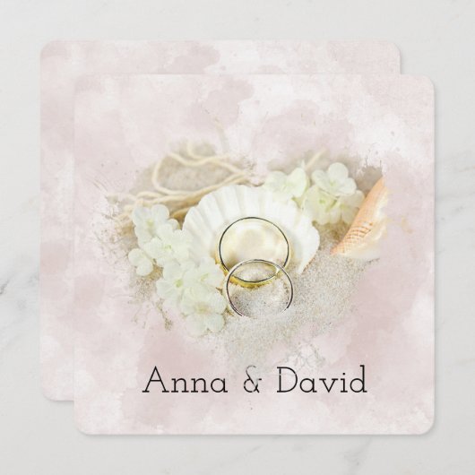 Invitation Anneaux mariages à Seashell plage Coeur (Devant / Derrière)