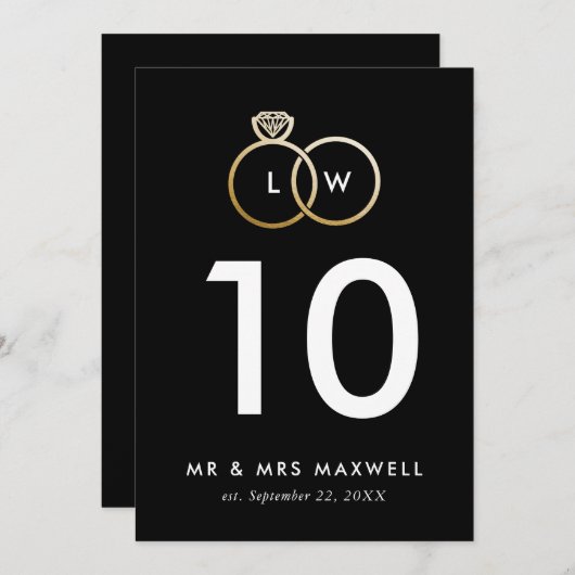 Invitation Anneaux Mariages dorés modernes Numéro de tableau (Devant / Derrière)