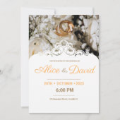 Invitation Anneaux Or Modernes Avec Dentelle Mariage Élégant (Devant)