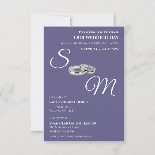 Invitation Anneaux violets et blancs-monogrammes Mariages- (Devant)