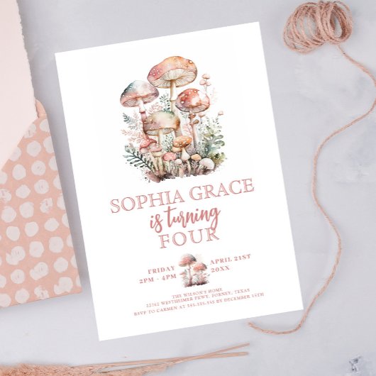 Invitation Année Anniversaire du champignon boisé rose