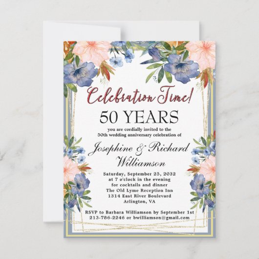 Invitation Année Chic Floral Budget Mariage Anniversaire (Devant)
