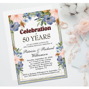 Invitation Année Chic Floral Personnalisé Mariage Anniversair