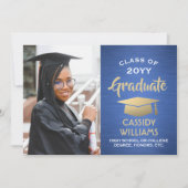 Invitation Année de classe Brossée Bleu et Or Graduation Phot (Devant)