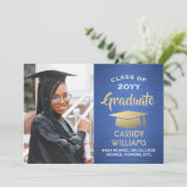 Invitation Année de classe Brossée Bleu et Or Graduation Phot (Debout devant)