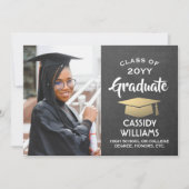 Invitation Année de classe Chalkboard Gris & Gold Graduation  (Devant)