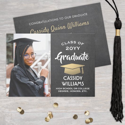 Invitation Année de classe Chalkboard Gris & Gold Graduation 