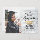 Invitation Année de classe Marbre blanc et médaille d'or phot (Devant)