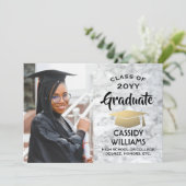 Invitation Année de classe Marbre blanc et médaille d'or phot (Debout devant)