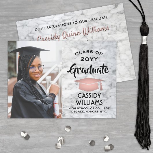 Invitation Année de classe Marbre blanc & Pink Graduation Pho