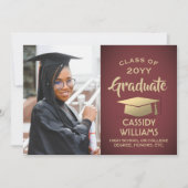Invitation Année de classe Moderne Bourgogne & Gold Graduatio (Devant)