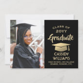 Invitation Année de classe Noir et or Photo de graduation mod (Devant)