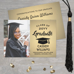 Invitation Année de classe Ombre d'or et photo de graduation