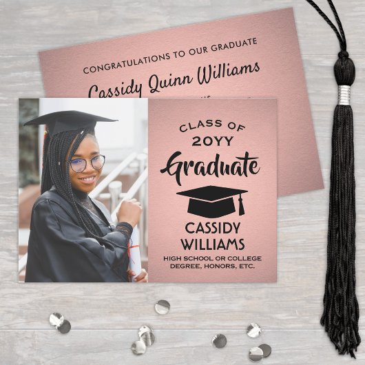 Invitation Année de classe Pink Ombre et Black Graduation Pho