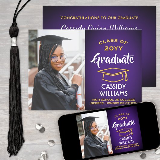 Invitation Année de classe Purple and Gold Modern Graduation 