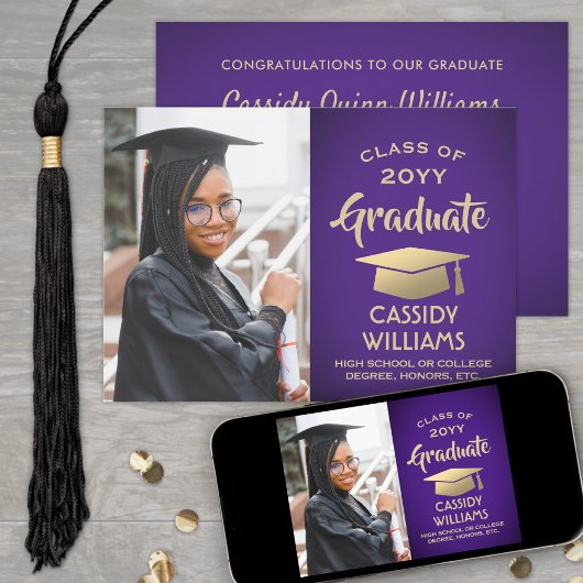 Invitation Année de classe Purple and Gold Modern Graduation 