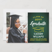 Invitation Année de classe Vert et or Moderne Photo de gradua (Devant)