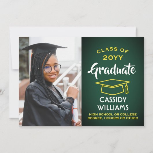 Invitation Année de classe Vert et or Moderne Photo de gradua (Devant)