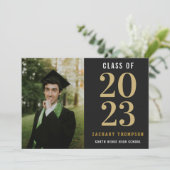 Invitation Année de la classe Noir & Or avec photo (Debout devant)