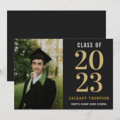 Invitation Année de la classe Noir & Or avec photo (Devant / Derrière)