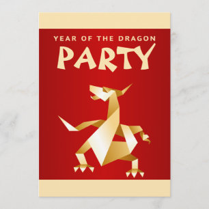 Invitation Année de l'Origami d'or du dragon sur la Red Party