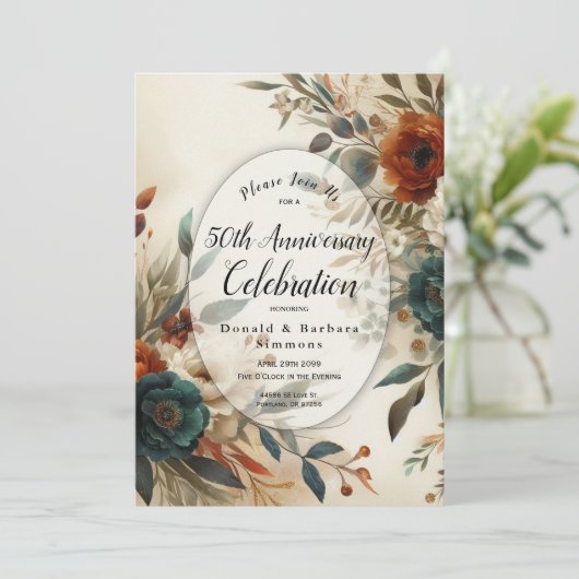 Invitation Année de modification Fleurs d'automne fête annive (Debout devant)