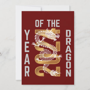 Invitation Année du dragon Année 2024 Gris blanc Or
