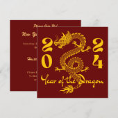 Invitation Année du Dragon en or (Devant / Derrière)