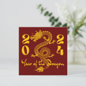 Invitation Année du Dragon en or (Debout devant)