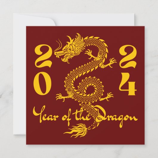 Invitation Année du Dragon en or (Devant)