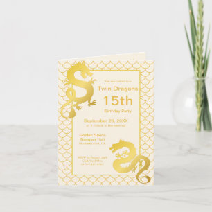 Invitation Année du Dragon Gold Twin 15e anniversaire fête