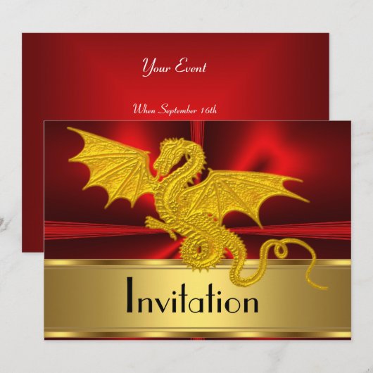 Invitation Année du Dragon Rouge Or (Devant / Derrière)