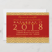 Invitation Année Gold Chien motif 2018 5x7 rouge Plat C (Dos)