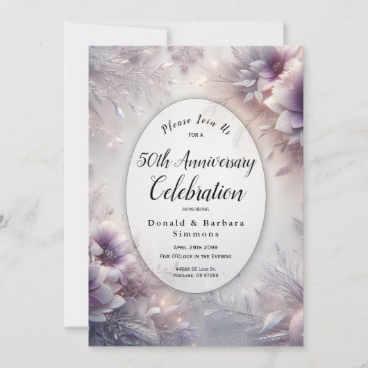 Invitation Année modifiable Argent et Améthyste doux Annivers (Devant)