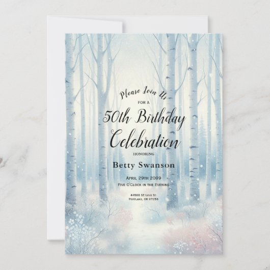 Invitation Année modifiable Frosted Blue Birch Forest Anniver (Devant)