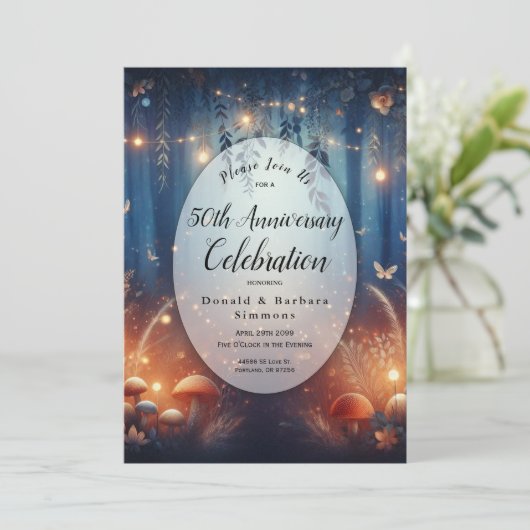 Invitation Année modifiable Lumières de fées dans une forêt é (Debout devant)