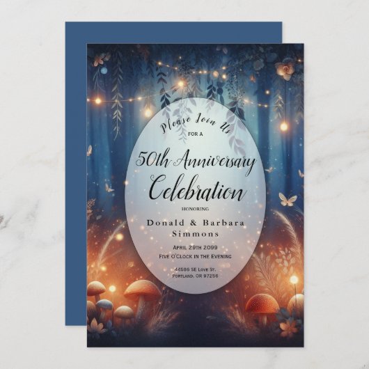 Invitation Année modifiable Lumières de fées dans une forêt é (Devant / Derrière)