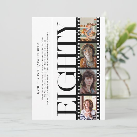Invitation Année | Simple 4 Filmstrip photo fête d'anniversai (Debout devant)