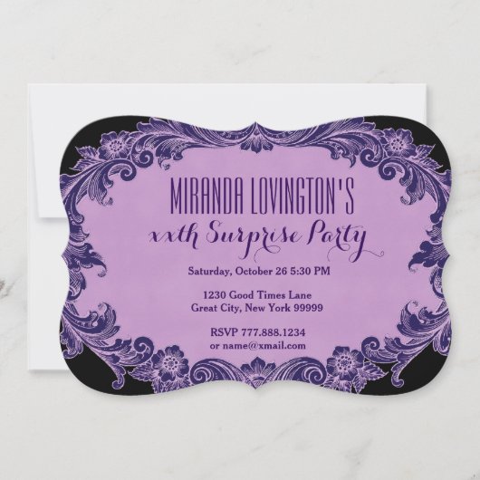 Invitation Année Surprise Anniversaire Purple Vintage P99 (Devant)