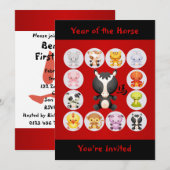 Invitation Année zodiaque chinoise de la fête d'anniversaire  (Devant / Derrière)