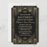 Invitation Années 2000 Grandes Portes Art Déco 18e anniversai<br><div class="desc">Grande Gatsby Vintage Art Déco Invitation fête d'anniversaire. Le design d'une carte d'inspiration années 1920,  en noir et or,  présente un magnifique style géométrique Art Déco. Utilisez l'outil Personnaliser pour ajouter vos informations. Voir aussi ma collection du 18e anniversaire.</div>