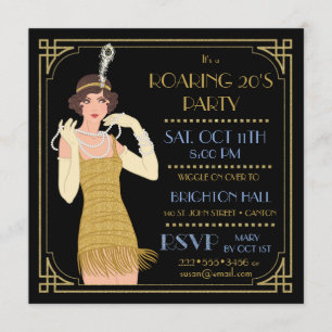 Invitation Années 20 scintillantes Flapper Or Noir Rétro