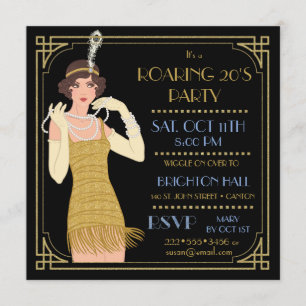 Invitation Années 20 scintillantes or Flapper Noir Rétro